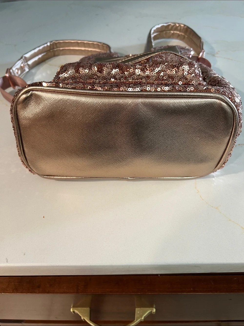 Loungefly Rose Gold Sequin Mini Backpack with Metallic Bow Ears